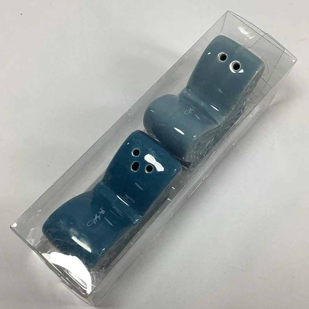 Dolly Parton Butterfly Salt Pepper Shaker Set Blue Ceramic New DG Retired